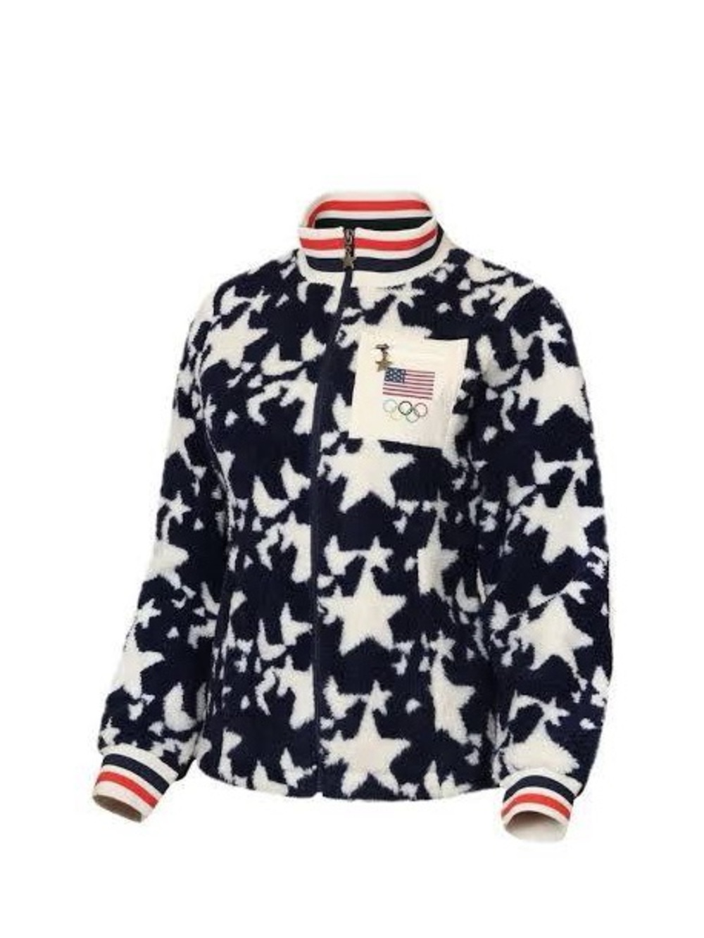 Olympic Stars Fleece Jacket - Navy & White Faux Fur Sherpa Jacket